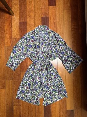 Brettons | Vintage Floral Spring Kimono Wrap Robe in Purple & Green Size S